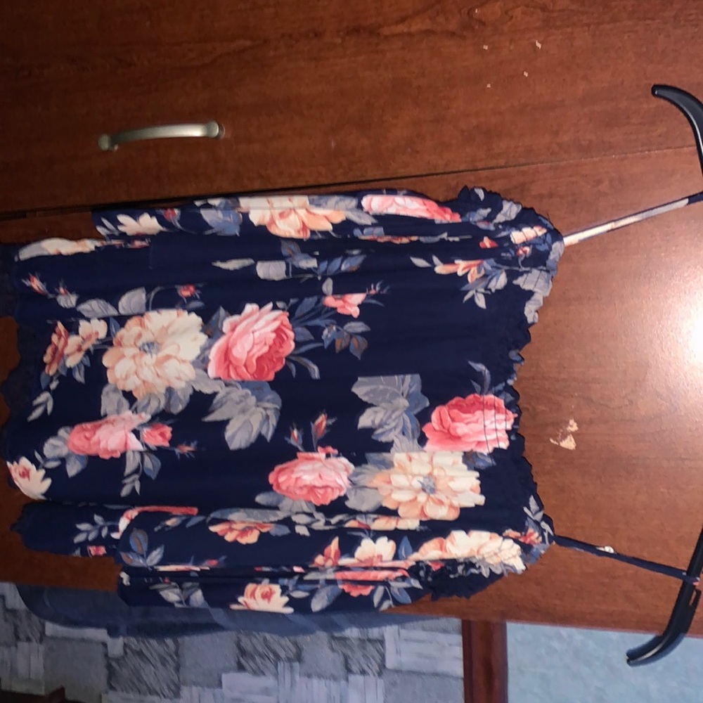 Blue Floral Off the Shoulder Shirt